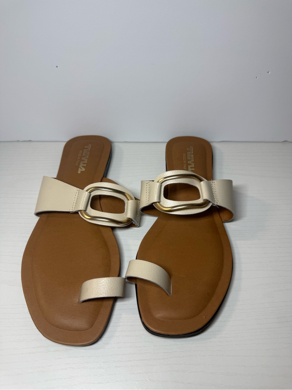 Cream Slide Sandals with Gold Accent